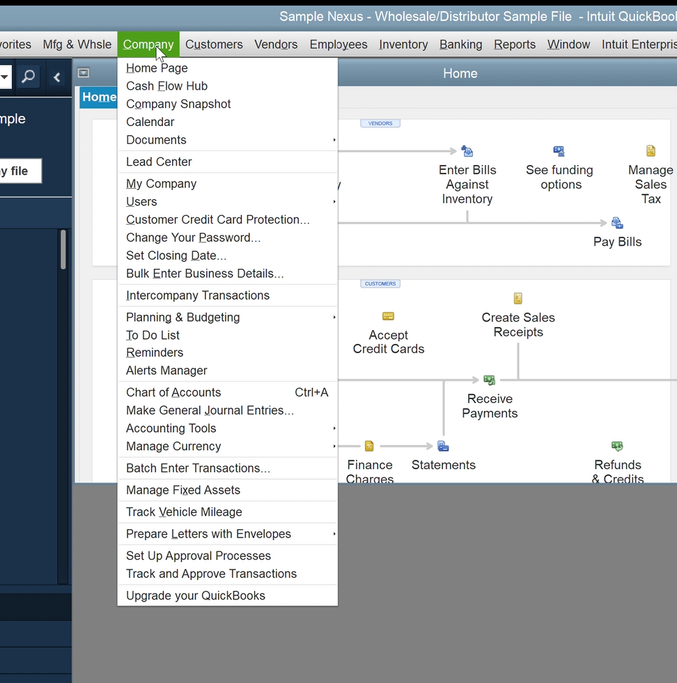 Open the Company menu